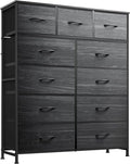 WLIVE Tall Dresser for Bedroom, Fabric Dressers Storage Tower, Dresser & Chest of Drawers with 11 Drawers, Storage Cabinet, Hallway, Closets, Steel Frame, Wood Top, Charcoal Black Wood Grain Print