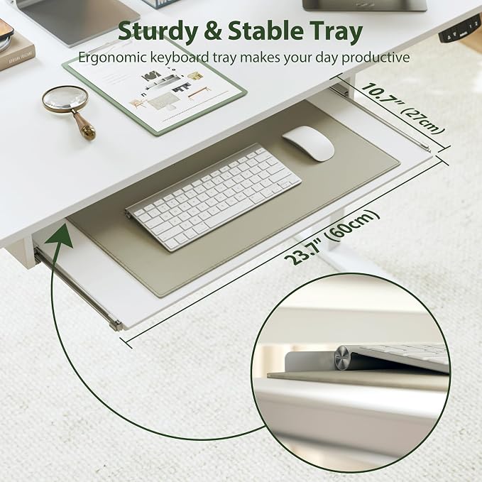 Agilestic Electric Standing Desk with 2 Drawers and Keyboard Tray, 48 x 23 Inches Ergonomic Adjustable Height Desk with Storage, Sit Stand Computer Workstation, White