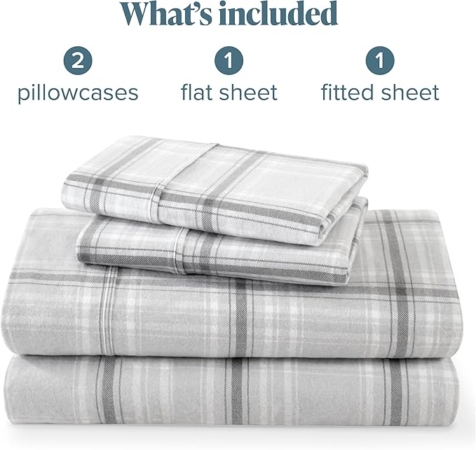 Bare Home King Sheet Set - Luxury 1800 Ultra-Soft Microfiber Double Brushed - Deep Pockets - Easy Fit - 4 Piece Set - Bedding Sheets & Pillowcases (King, Tartan Plaid)