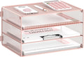 DALTACK 3 Tier Letter Tray Paper Organizer for Desk, Mesh Metal Desk File Organizer with Sliding Trays for Letter/A4 Paper, Mail, Bills & Folders, Pink
