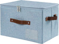 ANMINY Fabric Storage Box Bins with Zipper Lid, Washable Blue | Cotton Linen Fabric, PP Board Frame, Label Holder, Stackable & Foldable, PU Handles, Dual-Zipper 3-Side Open Lid, Medium