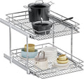 2-Tier Pull Out Cabinet Organizer, 19.5" W x 21.5" D, Heavy Duty Dual Slide Out Shelves for Base Cabinets, Chrome Wire Basket Drawer for Pantry, Kitchen & Bathroom Storage