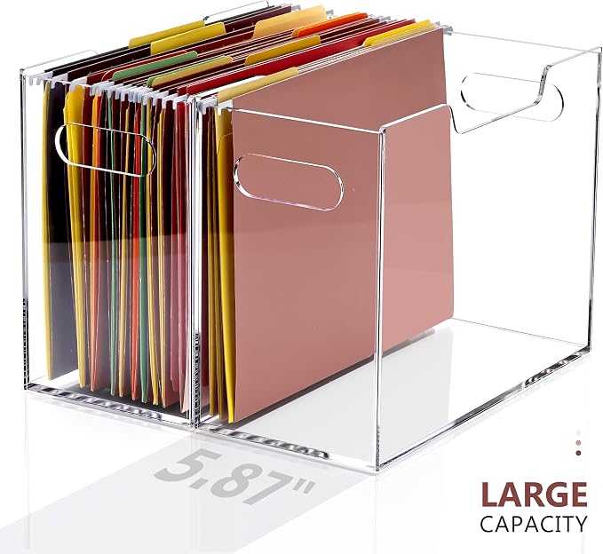 Acrylic Hanging File Organizer, Letter Size Clear Magazine Rack Folders Holder, Large Capacity Storage Box for Desk Office School, No Assembly Required