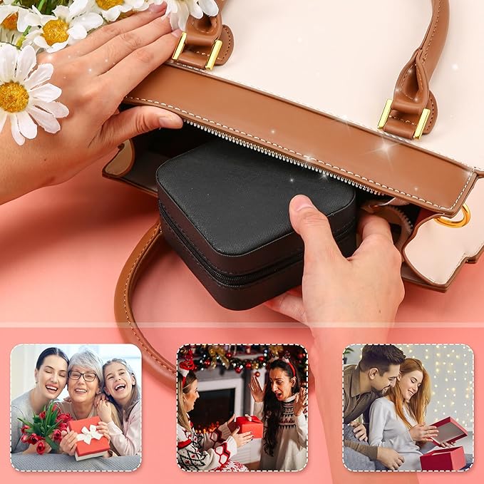 Neveika Jewelry Box with Mirror,Small Jewelry Organizer Box，Travel Jewelry Case for Women，Gift Jewelry Boxes for Female Girls (mirror black)