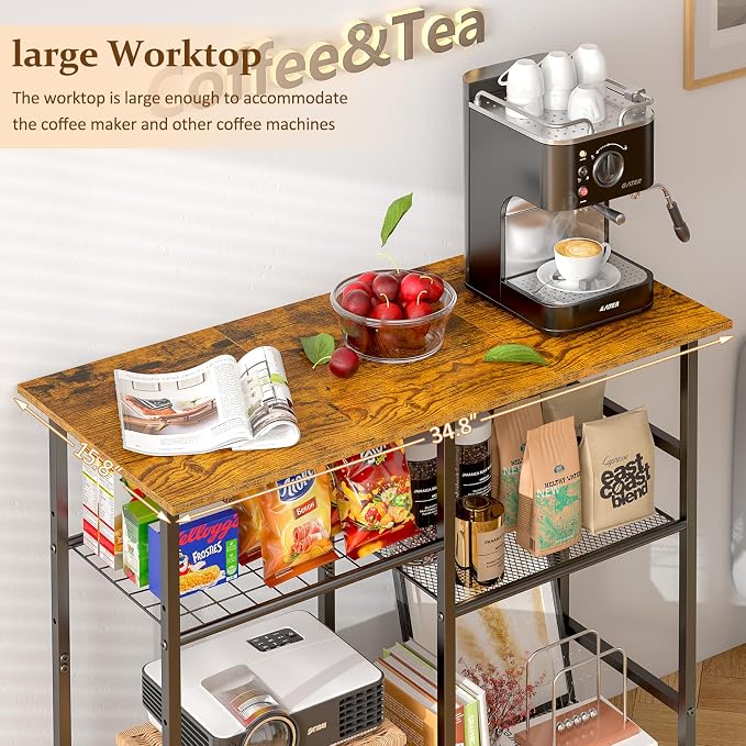 ThreeHio Rolling Kitchen Microwave Cart, 3-Tier Microwave Stand with Adjustable Shelf, Kitchen Storage Island on Lockable Wheels, Coffee Bar Baker's Rack Utility Cart for Living Room, Office, Balcony
