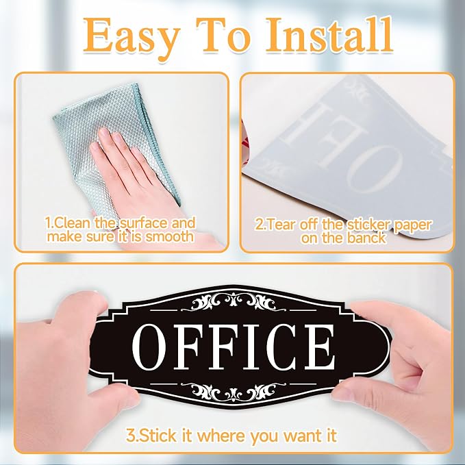 The Office Door Sign for Home and Business，Self-Adhesive Waterproof and Fade-Resistant Modern Office Sign Sticker for House，Business，Door, Window Black