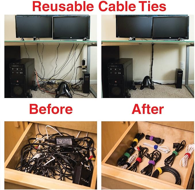 Heaviest Cable Organizer on the Market! Compact and Weighted Desktop Cord Holder and Cable Organizer, Eco-Friendly Silicone, No Bad Smell, Bundled with 4 Reusable Cable Ties! (Black)