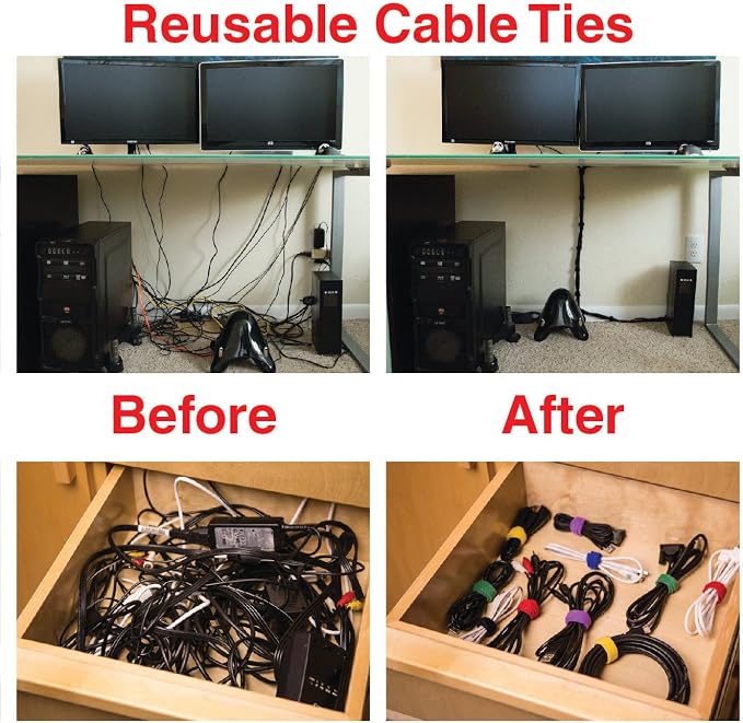 Heaviest Cable Organizer on the Market! Compact and Weighted Desktop Cord Holder and Cable Organizer, Eco-Friendly Silicone, No Bad Smell, Bundled with 4 Reusable Cable Ties! (White)