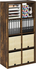 Furinno Cubicle 8-Cube Book Shelf, Extra Thick Frame Bookshelf, Amber Pine | 14.6" x 30" x 58", Horizontally & Vertically Reversible Bookcase with Open Back, for Living Room, Bedroom, Home Office