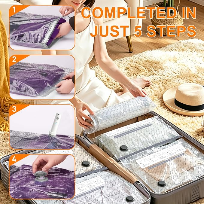 Premium Vacuum Storage Bags,Compression Space Saver Bags with Rechargeable Cordless Pump,15 Pack 4 Sizes,vacuum seal bags for clothing travel,Comforters,Bedding