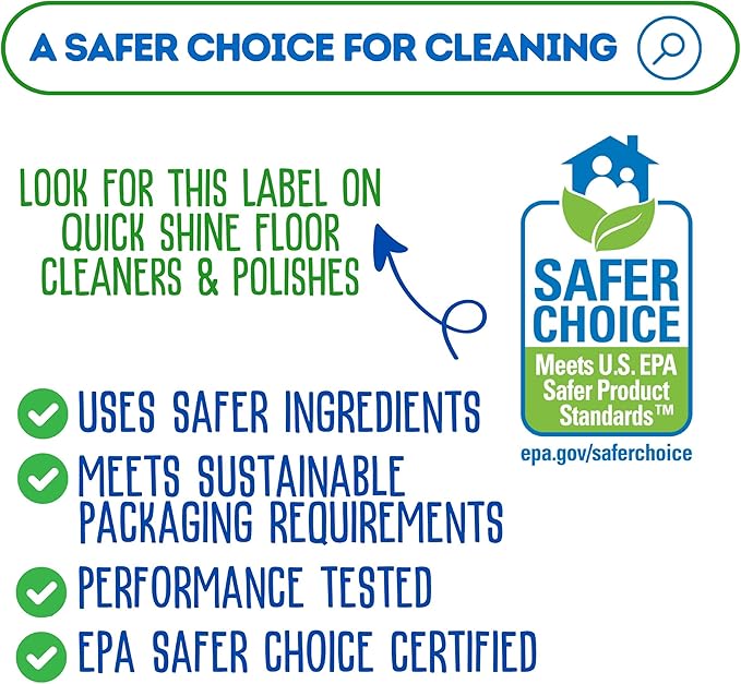 Quick Shine Multi Surface Floor Cleaner 27oz, 2Pk | Ready to Use-Streak Free- No Rinse | Use on Hardwood, Laminate, Luxury Vinyl Plank & Stone | Use in Spray Mops & Vac Mops | Safer Choice Cleaner
