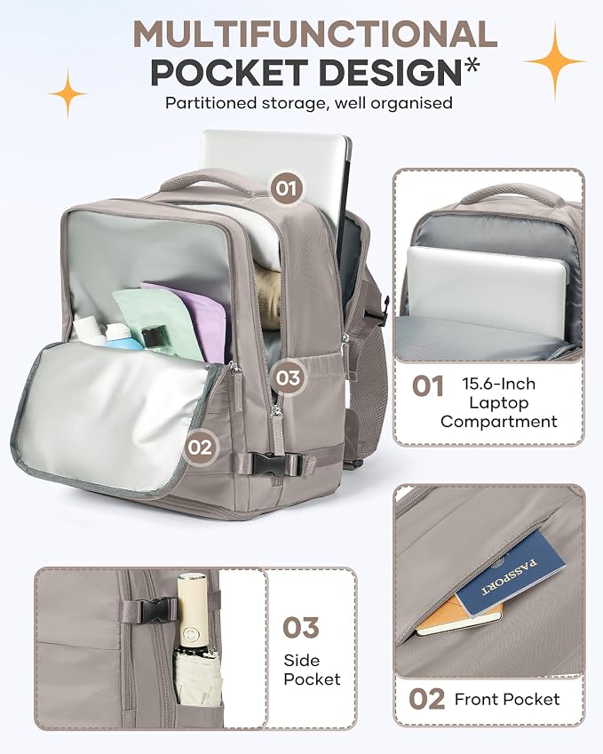 Large Travel Backpack - Carry On Flight Approved Mochila De Viaje - 18x14x8 Inches - Personal Item Travel Bag for Men & Women