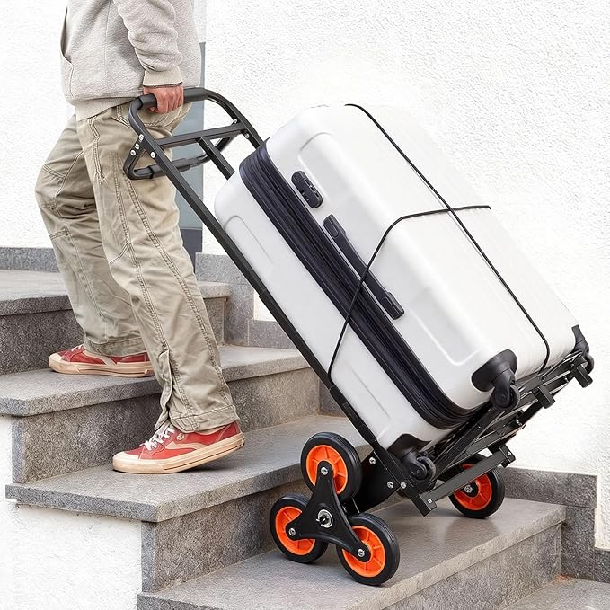 VEVOR Stair Climbing Dolly 460 lbs, Heavy-Duty Folding Trolley Cart for Stairs with Telescoping Handle, 6 Wheels & 2 Ropes, Stair Climber Dolly for Home, Groceries, Warehouse