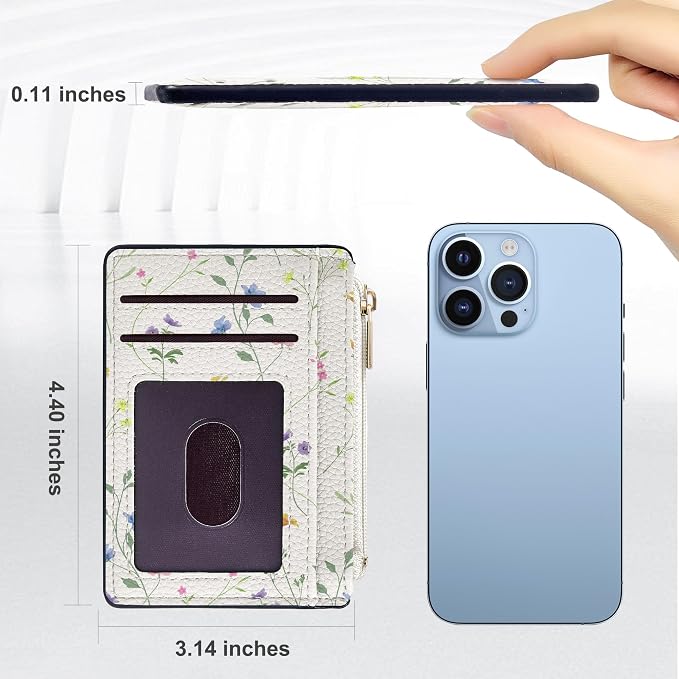 Tipmile Womens Credit Card Holder Wallet, Small Slim RFID Blocking Sleeve | Mini Tiny Cute ID Case, Minimalist Zipper Pocket Wallet, Thin Coin Purse, Mothers Gift