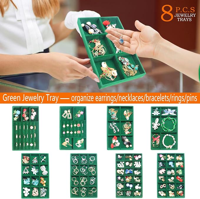 Jewelry Tray Organizer for Drawer 8Pack Stackable Jewelryy Case Velvet Jewellry Storage Display Necklaces, Earring, Rings Bracelet