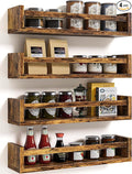 Spice Rack Wall Mount - 4-Pack Wooden Hanging Spice Rack for Wall - Rustic Wood Spice Wall Rack for Kitchen Seasoning Organization (4, Rustic Brown, 15.7 Inches)