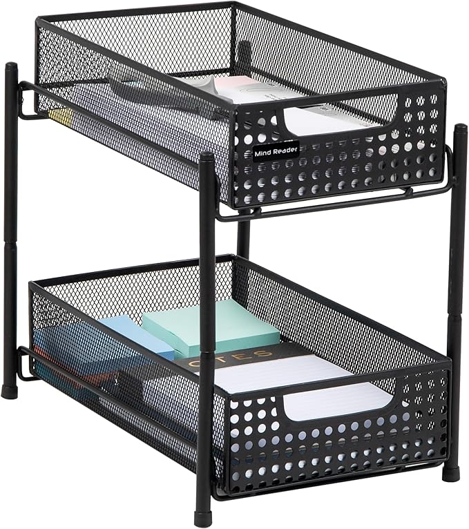 Mind Reader Accessory Organizer, Supply Storage, Desktop, Crafts, Office, Metal Mesh, 8"L x 12.5"W x 11.25"H, Black