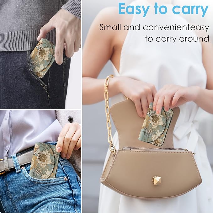 Business Card Holder，PU Leather Business Card Case Color Printing Pattern Card Holder Wallet，Pockets Magnetic Credit Card Holders for Men and Women，Golden Flower