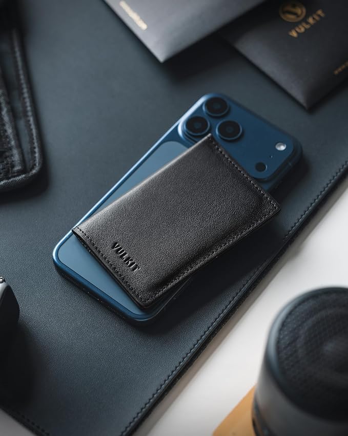 VULKIT Leather Business Card Holder 2 Sided Slim Business Name Card Organizer for Men or Women (Nappa Black)