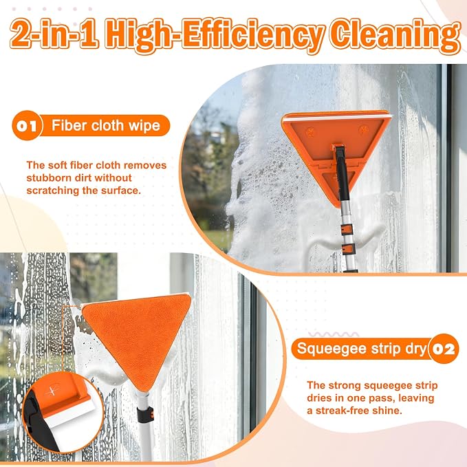LAANPOLE 30FT Reach Dusters for Cleaning, Ceiling Fan Cleaner Duster with Extension Pole, Wall and Baseboard Cleaner Mop with Handle for Window Cobweb Fan Blade and High Ceiling