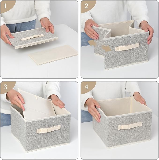 Storage Baskets, 11-Inch Woven Fabric Bins, Storage Cubes with Reinforced Handles, Organizer Bins for Closet Shelves, Foldable, for Toys, Clothes, Natural Beige (2PCS/Beige-11*11*7.8inch)