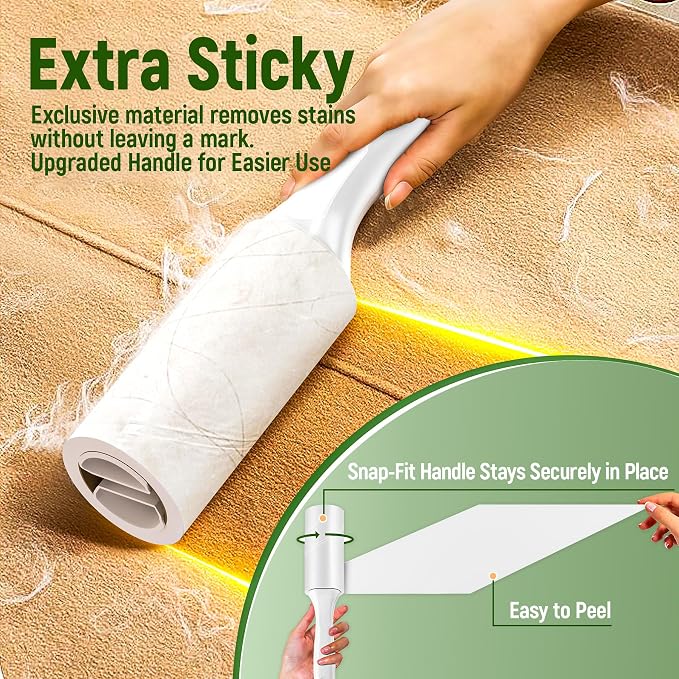 Extra Sticky Lint Roller for Pet Hair, 500 Sheets, 2 Handles | Compact Value Pack for Clothes, Couch, Car, Furniture & Bedding