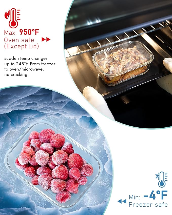 8-Pack Borosilicate Glass Food Storage Containers Set with Airtight Lids – Oven, Microwave & Freezer Safe, Leak-Proof, BPA-Free – Baking, Meal Prep & Gift Box