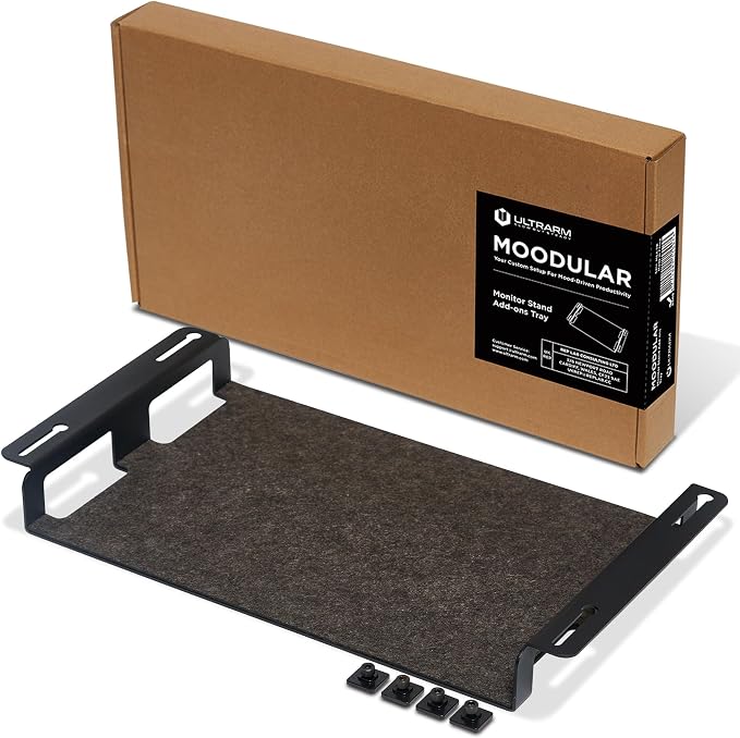 ULTRARM Moodular Storage Tray Add-On for Slide Rails, Do Not Use Alone | Accessory Only, Steel with Felt Lining, Anti-Scratch, Custom-Fit Positioning, Clutter-Free Workspace, Black, MSA-TR