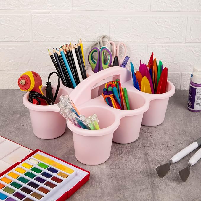 4 pack Classroom Caddy for School,Cup Caddy For Drink | Pencil Holder with 6 Cups, Plastic Art Supply Caddy Organizer With Handle