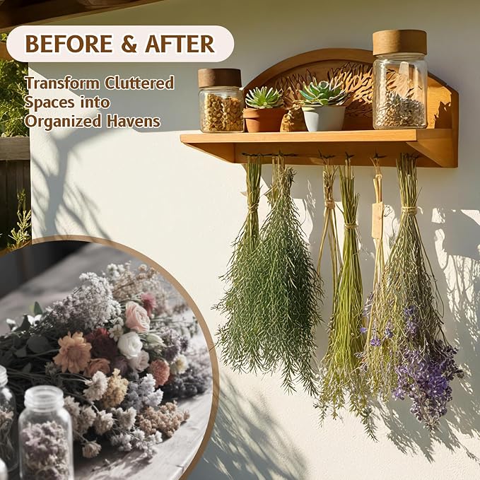 Tnstbiee Hanging Herb Drying Rack - Artistic Life Tree Design. Space-Saving Kitchen Flower Dried Grass Display,Holds 7 Bouquets. For Witches & Gardeners Gifts for Crafters, Wall Art Décor