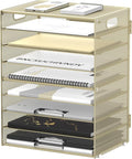 DALTACK 9-Tier Paper Organizer for Desk, Mesh Letter Tray Desk Organizer with Handles, Space-Saving File Organizer for Office Home School, Golden Yellow