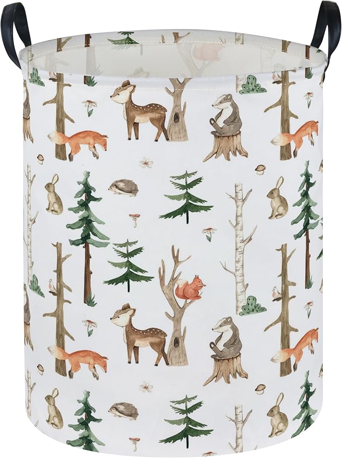 Kids Laundry Hamper,Animal Laundry Basket Collapsible Woodland Storage Baskets for Home Decor,Office,Home Organizer,(Woodland animal
