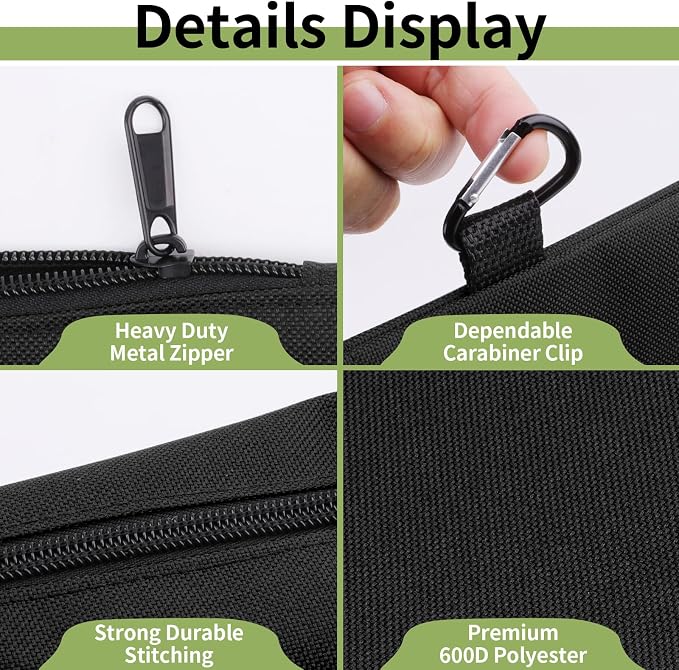 3 Pack Premium Tool Pouches Zipper Bag, Small Tools Bags with Carabiner, Heavy Duty Flat Bottom Utility Multipurpose Storage Organizer Bag for Tool, Stationary, Pencil
