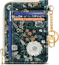 GIANCOMICS Slim Wallet Credit Card Holder Women, Vintage Weeds Floral Rfid Small Card Case, Keychain Thin Pocket Curved Zipper Wallet, Travel Card Holder PU Leather ID Window, Ladies Female Gifts