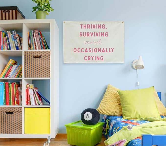 Classroom Wall Flag Decor-Teacher Gift-Inspirational Back to School Wall Banner Decor-Thriving Surviving-Hanging Rectangular Canvas Banner for Classroom Teacher Office Reading Corner