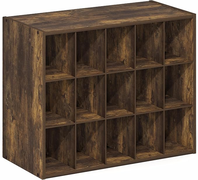 Furinno FANO 15-Cube Shoe Rack, Stackable Shoe Organizer, Amber Pine | 11.4 x 24.2 x 19.3, Shoes Storage, for Closet Entryway, Office, Garage