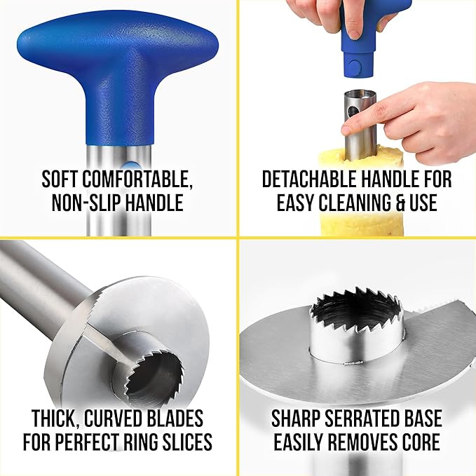 Zulay Kitchen Stainless Steel Pineapple Corer & Slicer – Heavy Duty Pineapple Cutter & Eye Removal Tool – Effortless Core Remover Tool with Sharp Reinforced Blade & Ergonomic Handle - Royal Blue