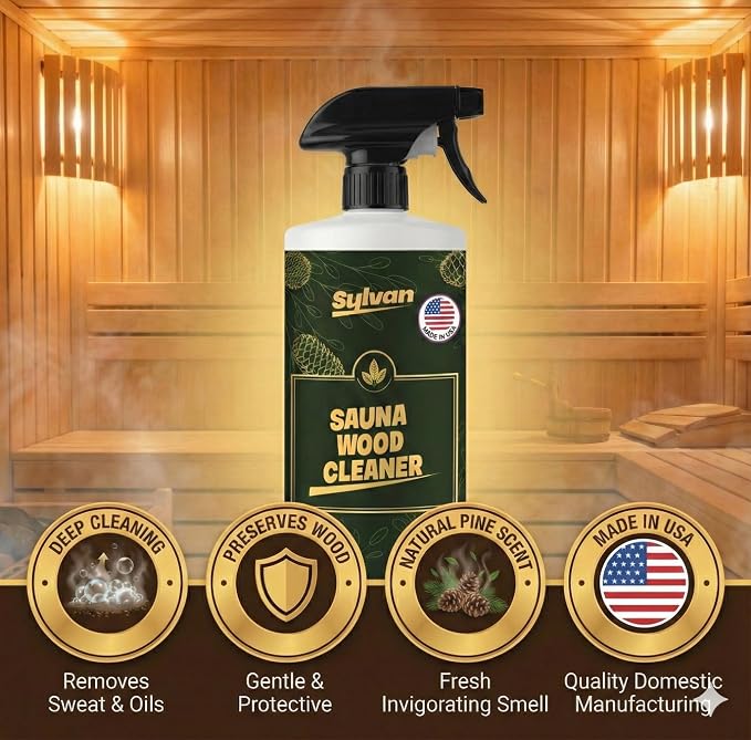 Sauna Wood Cleaner 32 oz | US Made | Sauna Spray | Hemlock, Pine, Cedar | Removes Stains, Sweat & Odors | Fast-Drying & Streak-Free Formula | Natural Wood Cleaner | Long Lasting