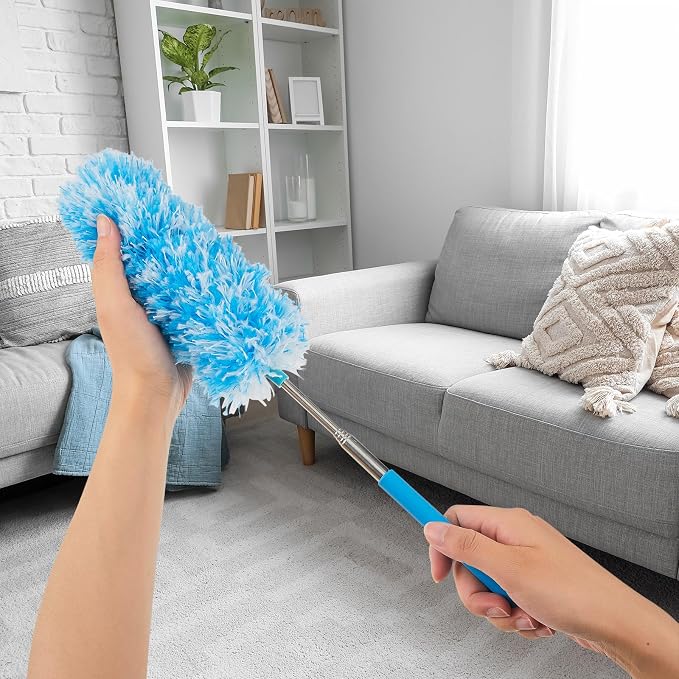 Tanlade 8 Pcs Microfiber Feather Duster for Cleaning, Extendable 13-31 Inch Ceiling Fan Duster with Bendable Head, Washable Tools for Ceiling Fans, Furniture, Car, Cobwebs (Bright Color)