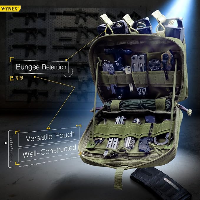 WYNEX Tactical Mag Admin Pouch, Molle Triple Magazine Pouches | Utility Tool Pouch Medical EMT Organizer with Triple Stacker Magazines Holder for M4 M16, Molle Compatible, Patch Included