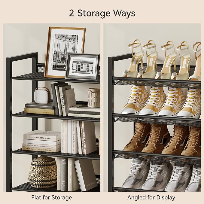 Nunsino Shoe Rack,10 Tier Metal Shoe Organizer,Max Holds 50 Pairs,Heavy Duty Shoes Shelf for Garage, Entryway, Closet,Black