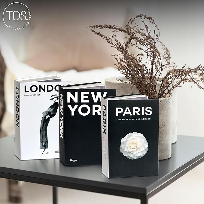 Decorative Fake Books for Minimalist & Coffee Table Decor - Designer Set of 3 (Cities) with Hidden Storage