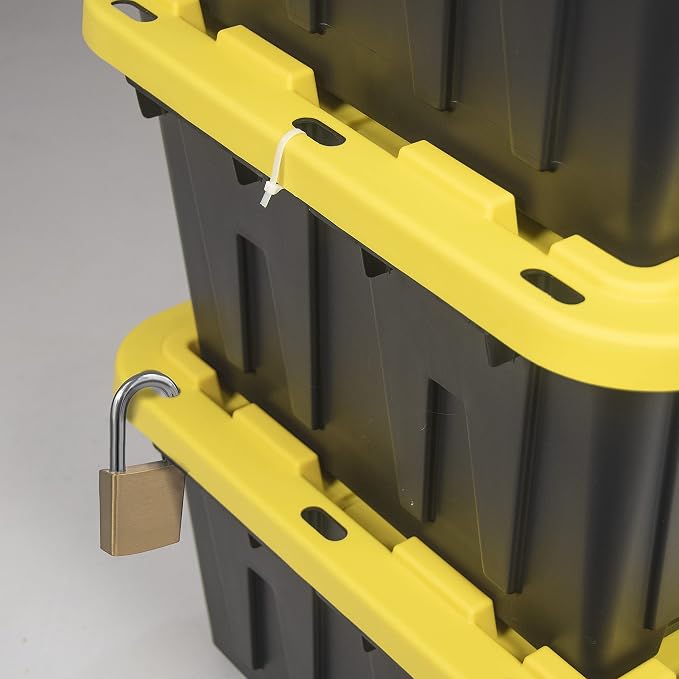 CX BLACK & YELLOW 12-Gallon Heavy Duty Storage Bins with Lids, Stackable Plastic Storage Bins, Dorm Room Essentials, Back to School, Classroom Organization, Home Organization, 4 Pack (12.51H x 16.3W x 21.8D)