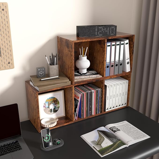 Wooden 2 Cube Storage Organizer, 2 Tier Storage Cubes Storage Display Cubby, Versatile Cubes Shelf and Cubby Organizer for Any Space (Retro Brown, 2 Cube-W(11.8inch)