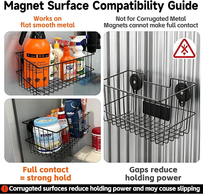 ULIBERMAGNET Magnetic Baskets, Large Capacity Metal Wire Mesh Basket Holder Organizer for Sundry Tool Storage, Magnetic Shelf for Garage, Laundry, Kitchen, Workshop, Cabinet(2 Pack)