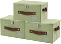 ANMINY Small Fabric Storage Box Bins with Zipper Lid, Washable Green, 3PCS | Cotton Linen Fabric, PP Board Frame, Label Holder, Stackable & Foldable, PU Handles, Dual-Zipper 3-Side Open Lid