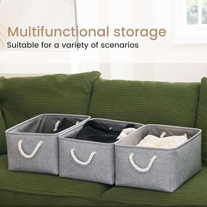 Large Storage Baskets- 15.7x11.8x8.26 inch Storage Bins for Shelves and Closet Organizing, Foldable Fabric Bin for Home Organization Clothes and Laundry (6-Pack, Gray)