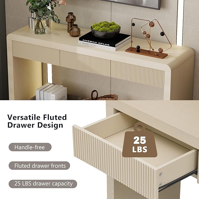 Modern Entryway Console Table 55-Inch Entry Sofa Table with Storage Drawers for Living Room Hallway Accent Furniture, Apricot