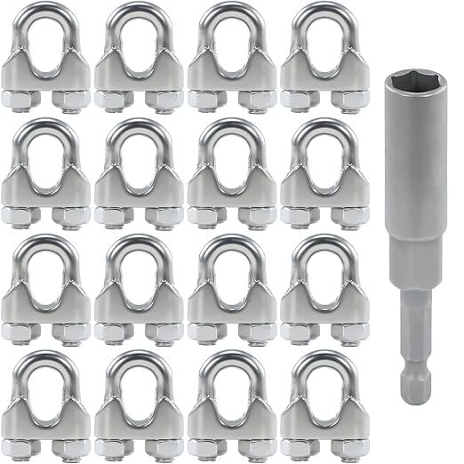16PCS M4 5/32 Inches Stainless Steel Wire Rope Clips Cable Clamp