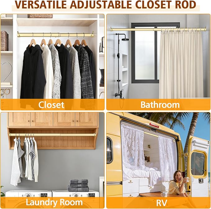 Adjustable Oval Closet Rod, 18-31 Inch, 90 Lbs Heavy Duty (Gold)